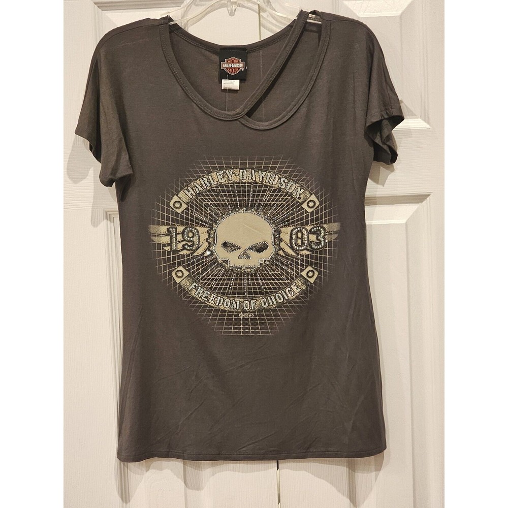 Harley-Davidson Women's Embellished Skull Cutout Round Neck Short Sleeve Tee S